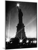 Crystalline Lights Surrounding Statue of Liberty during WWII Blackout-Andreas Feininger-Mounted Photographic Print