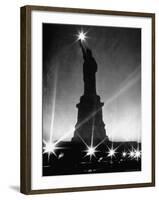 Crystalline Lights Surrounding Statue of Liberty during WWII Blackout-Andreas Feininger-Framed Photographic Print