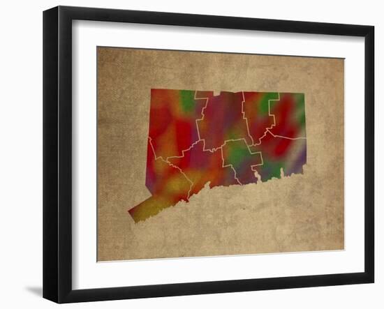 CT Colorful Counties-Red Atlas Designs-Framed Giclee Print