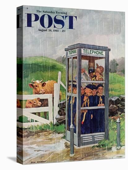 "Cub Scouts in Phone Booth," Saturday Evening Post Cover, August 26, 1961-Richard Sargent-Stretched Canvas