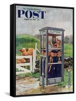 "Cub Scouts in Phone Booth," Saturday Evening Post Cover, August 26, 1961-Richard Sargent-Framed Stretched Canvas