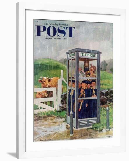 "Cub Scouts in Phone Booth," Saturday Evening Post Cover, August 26, 1961-Richard Sargent-Framed Giclee Print