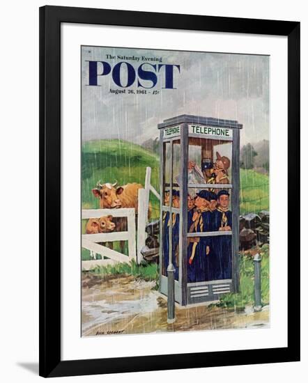 "Cub Scouts in Phone Booth," Saturday Evening Post Cover, August 26, 1961-Richard Sargent-Framed Giclee Print