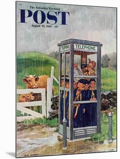 "Cub Scouts in Phone Booth," Saturday Evening Post Cover, August 26, 1961-Richard Sargent-Mounted Giclee Print