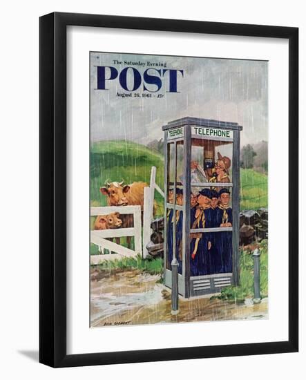 "Cub Scouts in Phone Booth," Saturday Evening Post Cover, August 26, 1961-Richard Sargent-Framed Giclee Print