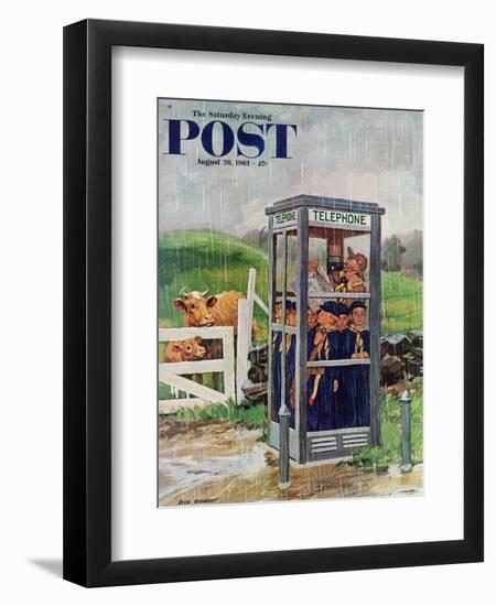 "Cub Scouts in Phone Booth," Saturday Evening Post Cover, August 26, 1961-Richard Sargent-Framed Premium Giclee Print