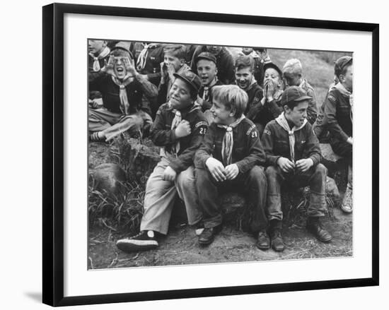Cub Scouts Sitting around at Camp Out-null-Framed Photographic Print