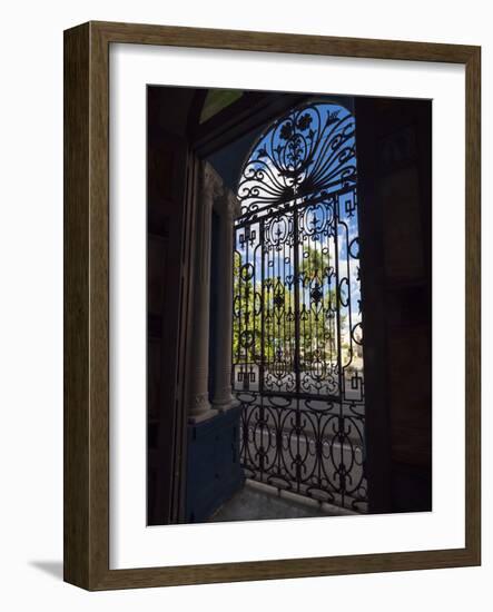 Cuba, Camaguey, UNESCO World Heritage Site, wrought iron grill in giant window of colonial mansion-Merrill Images-Framed Photographic Print