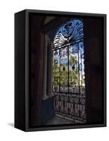 Cuba, Camaguey, UNESCO World Heritage Site, wrought iron grill in giant window of colonial mansion-Merrill Images-Framed Stretched Canvas