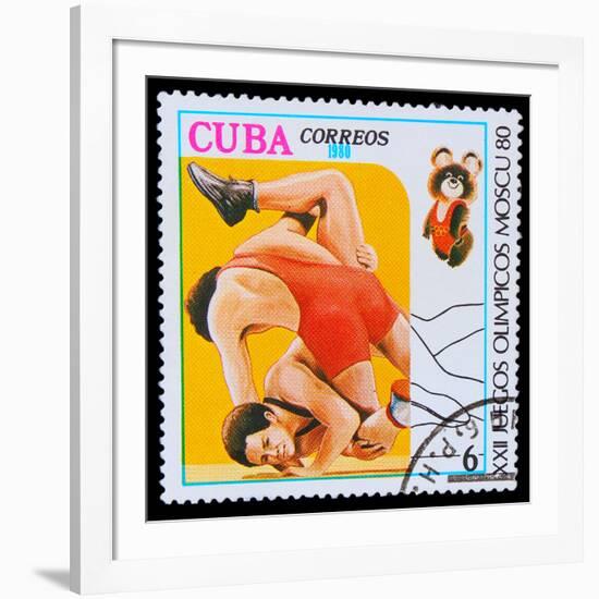 CUBA - CIRCA 1980: A Stamp Printed in Cuba, Devoted to Olympic G-maxim ibragimov-Framed Photographic Print