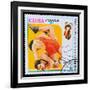 CUBA - CIRCA 1980: A Stamp Printed in Cuba, Devoted to Olympic G-maxim ibragimov-Framed Photographic Print