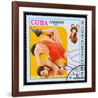 CUBA - CIRCA 1980: A Stamp Printed in Cuba, Devoted to Olympic G-maxim ibragimov-Framed Photographic Print