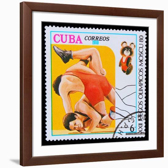 CUBA - CIRCA 1980: A Stamp Printed in Cuba, Devoted to Olympic G-maxim ibragimov-Framed Photographic Print