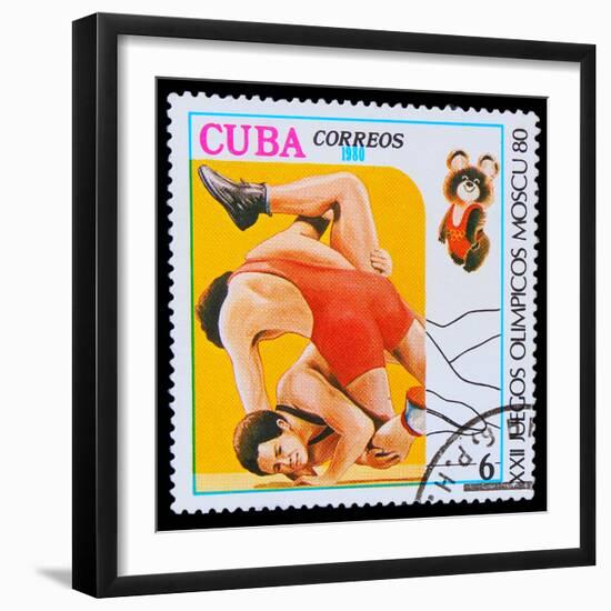 CUBA - CIRCA 1980: A Stamp Printed in Cuba, Devoted to Olympic G-maxim ibragimov-Framed Photographic Print