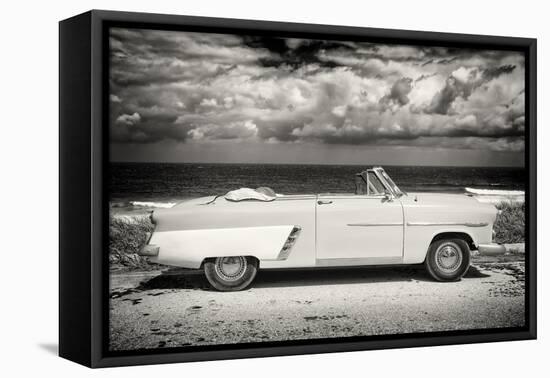 Cuba Fuerte Collection B&W - American Classic Car on the Beach II-Philippe Hugonnard-Framed Stretched Canvas