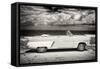 Cuba Fuerte Collection B&W - American Classic Car on the Beach II-Philippe Hugonnard-Framed Stretched Canvas