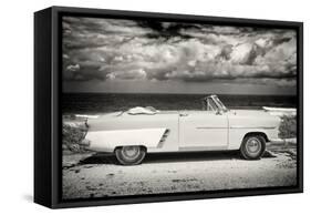 Cuba Fuerte Collection B&W - American Classic Car on the Beach II-Philippe Hugonnard-Framed Stretched Canvas