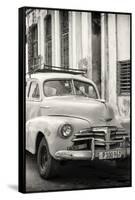 Cuba Fuerte Collection B&W - Old Chevy in Havana III-Philippe Hugonnard-Framed Stretched Canvas