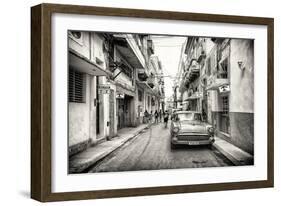 Cuba Fuerte Collection B&W - Old Havana Downtown Street-Philippe Hugonnard-Framed Photographic Print