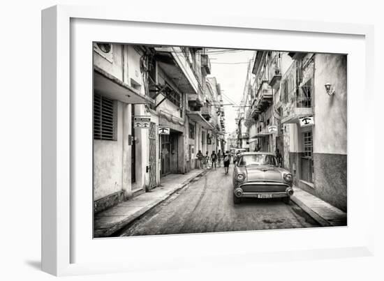 Cuba Fuerte Collection B&W - Old Havana Downtown Street-Philippe Hugonnard-Framed Photographic Print