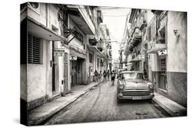 Cuba Fuerte Collection B&W - Old Havana Downtown Street-Philippe Hugonnard-Stretched Canvas