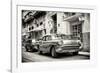 Cuba Fuerte Collection B&W - Taxi in Downtown Havana-Philippe Hugonnard-Framed Photographic Print