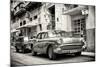 Cuba Fuerte Collection B&W - Taxi in Downtown Havana-Philippe Hugonnard-Mounted Photographic Print