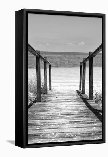 Cuba Fuerte Collection B&W - Wooden Pier on Tropical Beach III-Philippe Hugonnard-Framed Stretched Canvas