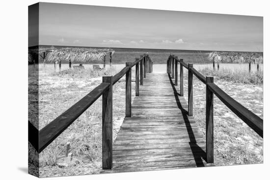 Cuba Fuerte Collection B&W - Wooden Pier on Tropical Beach IV-Philippe Hugonnard-Stretched Canvas