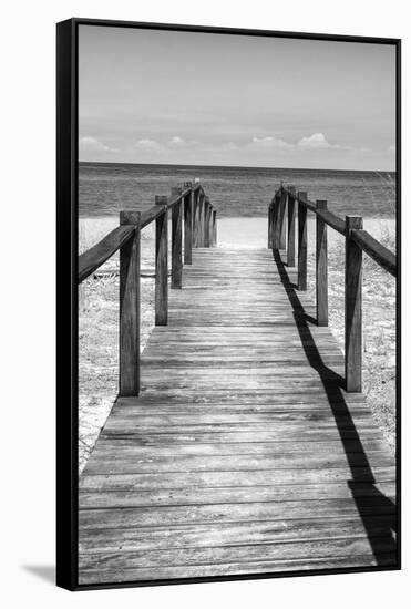 Cuba Fuerte Collection B&W - Wooden Pier on Tropical Beach V-Philippe Hugonnard-Framed Stretched Canvas