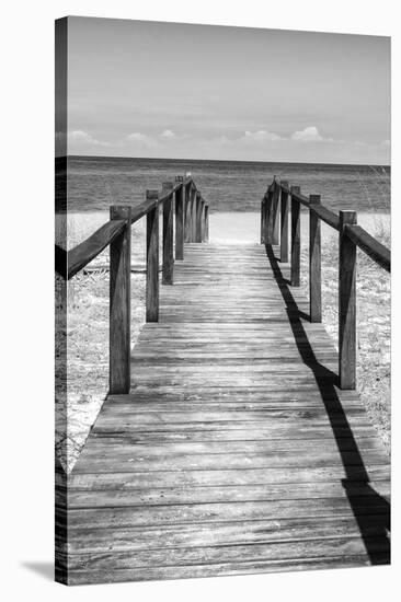 Cuba Fuerte Collection B&W - Wooden Pier on Tropical Beach V-Philippe Hugonnard-Stretched Canvas