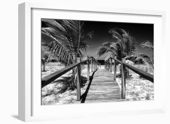 Cuba Fuerte Collection B&W - Wooden Pier on Tropical Beach VI-Philippe Hugonnard-Framed Photographic Print