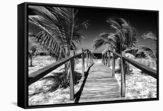 Cuba Fuerte Collection B&W - Wooden Pier on Tropical Beach VI-Philippe Hugonnard-Framed Stretched Canvas