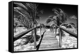 Cuba Fuerte Collection B&W - Wooden Pier on Tropical Beach VI-Philippe Hugonnard-Framed Stretched Canvas