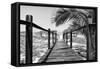 Cuba Fuerte Collection B&W - Wooden Pier on Tropical Beach VIII-Philippe Hugonnard-Framed Stretched Canvas