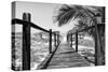 Cuba Fuerte Collection B&W - Wooden Pier on Tropical Beach VIII-Philippe Hugonnard-Stretched Canvas