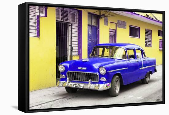 Cuba Fuerte Collection - Beautiful Classic American Blue Car-Philippe Hugonnard-Framed Stretched Canvas