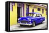 Cuba Fuerte Collection - Beautiful Classic American Blue Car-Philippe Hugonnard-Framed Stretched Canvas