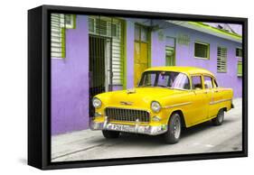 Cuba Fuerte Collection - Beautiful Classic American Yellow Car-Philippe Hugonnard-Framed Stretched Canvas