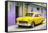 Cuba Fuerte Collection - Beautiful Classic American Yellow Car-Philippe Hugonnard-Framed Stretched Canvas