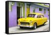 Cuba Fuerte Collection - Beautiful Classic American Yellow Car-Philippe Hugonnard-Framed Stretched Canvas