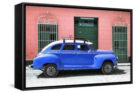 Cuba Fuerte Collection - Blue Vintage Car-Philippe Hugonnard-Framed Stretched Canvas