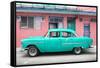 Cuba Fuerte Collection - Classic American Turquoise Car in Havana-Philippe Hugonnard-Framed Stretched Canvas