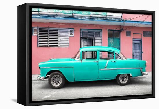 Cuba Fuerte Collection - Classic American Turquoise Car in Havana-Philippe Hugonnard-Framed Stretched Canvas