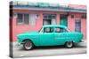 Cuba Fuerte Collection - Classic American Turquoise Car in Havana-Philippe Hugonnard-Stretched Canvas