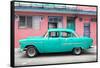 Cuba Fuerte Collection - Classic American Turquoise Car in Havana-Philippe Hugonnard-Framed Stretched Canvas