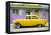 Cuba Fuerte Collection - Classic American Yellow Car in Havana-Philippe Hugonnard-Framed Stretched Canvas
