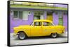 Cuba Fuerte Collection - Classic American Yellow Car in Havana-Philippe Hugonnard-Framed Stretched Canvas