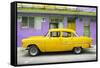 Cuba Fuerte Collection - Classic American Yellow Car in Havana-Philippe Hugonnard-Framed Stretched Canvas