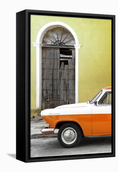 Cuba Fuerte Collection - Close-up of American Classic Car White and Orange-Philippe Hugonnard-Framed Stretched Canvas